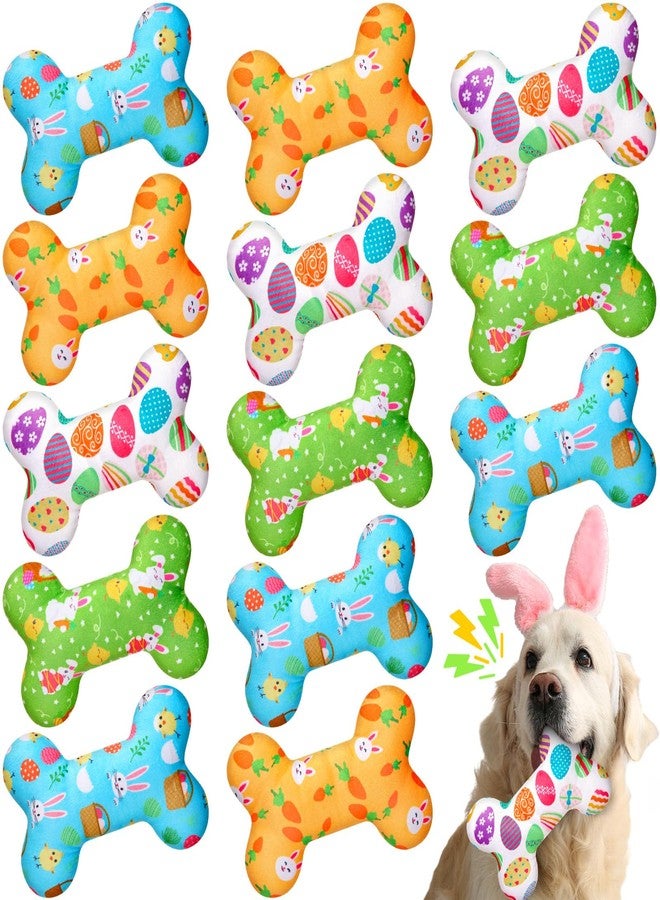 SilTriangle 12 Pack Easter Dog Toys Squeaky Bone Plush Durable Cute Interactive Dog Stuffed Chew Toys with Egg Bunny Pattern for Playing Training Teeth Cleaning - Image 1